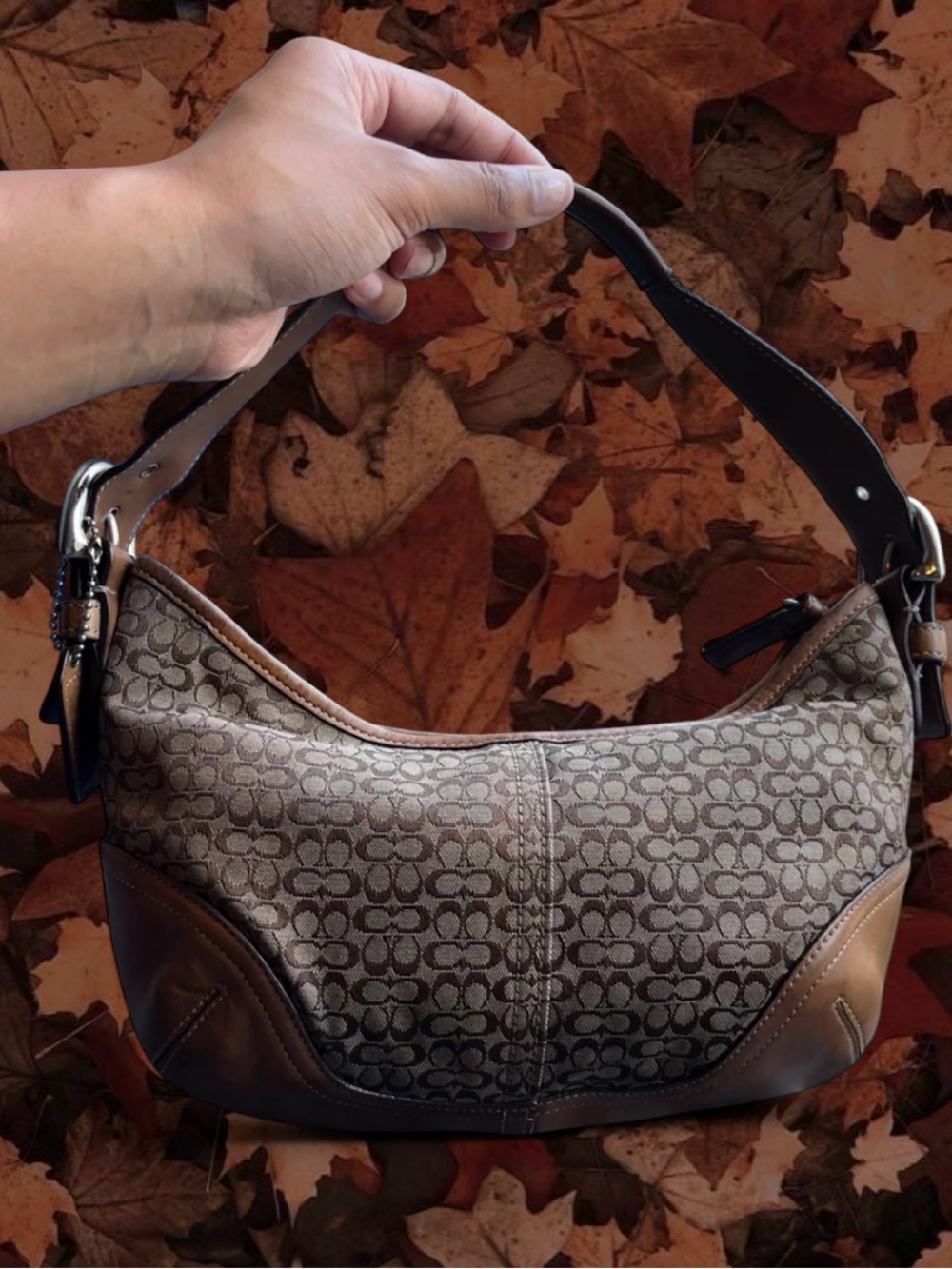 Coach Brown Leather Trim Soho Hobo Crescent Bag